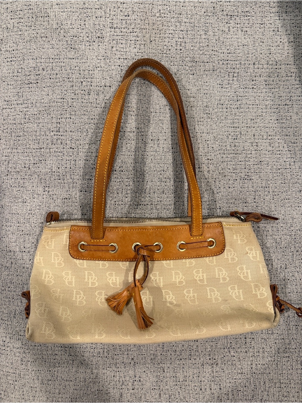 Vintage Dooney & Bourke Beige Canvas Tote with Tan Leather Trim